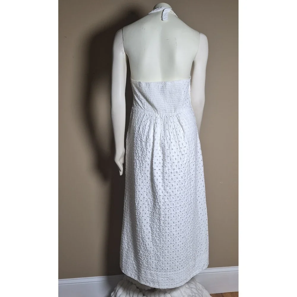 A New Day White Eyelet Halter Midi Dress Smocked Back Cotton Blend Womens Large